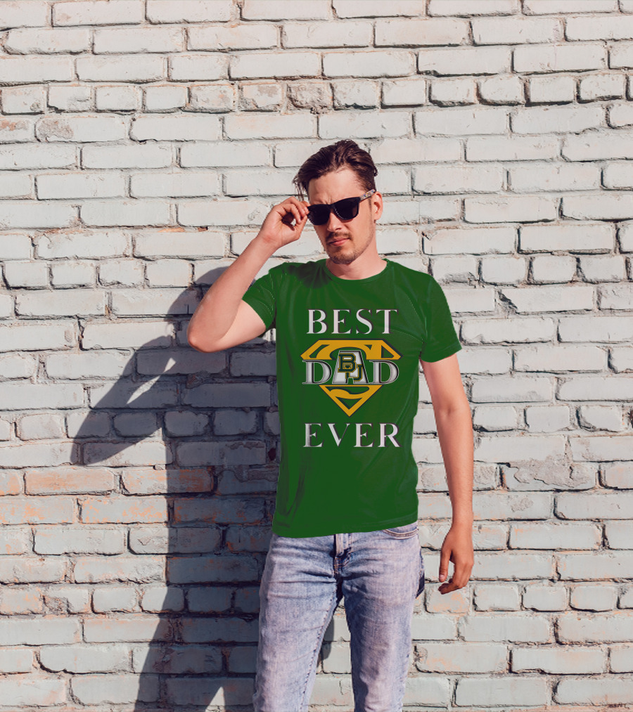 BEST DAD EVER Baylor Bear Logo Superman Shield T-Shirt