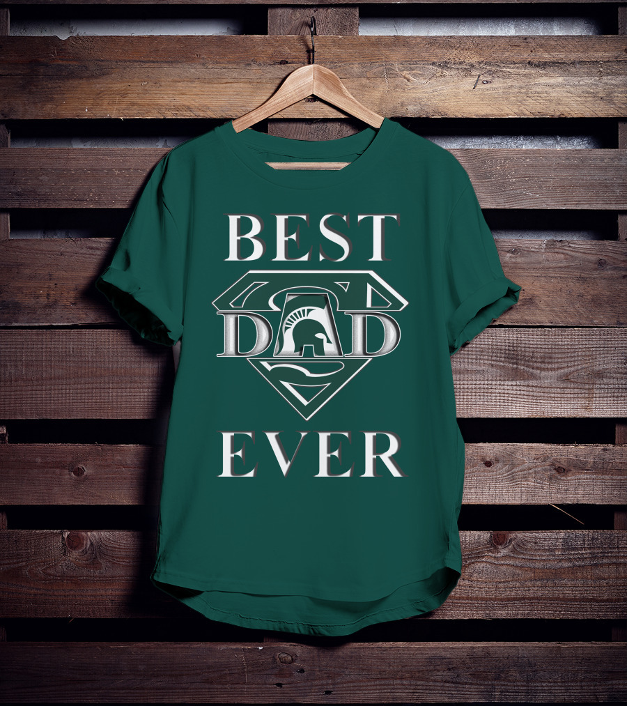 Michigan State Spartans Best Dad Ever Spartan Logo Superhero Badge T-Shirt