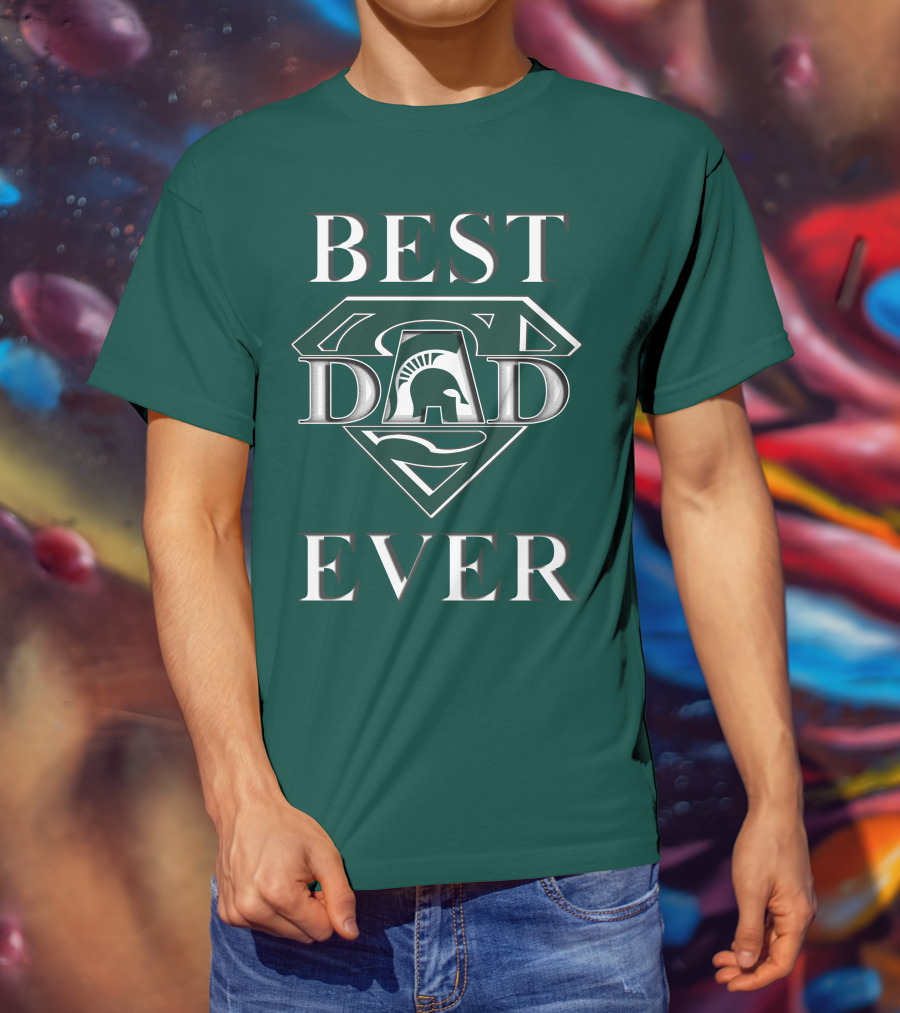 Michigan State Spartans Best Dad Ever Spartan Logo Superhero Badge T-Shirt