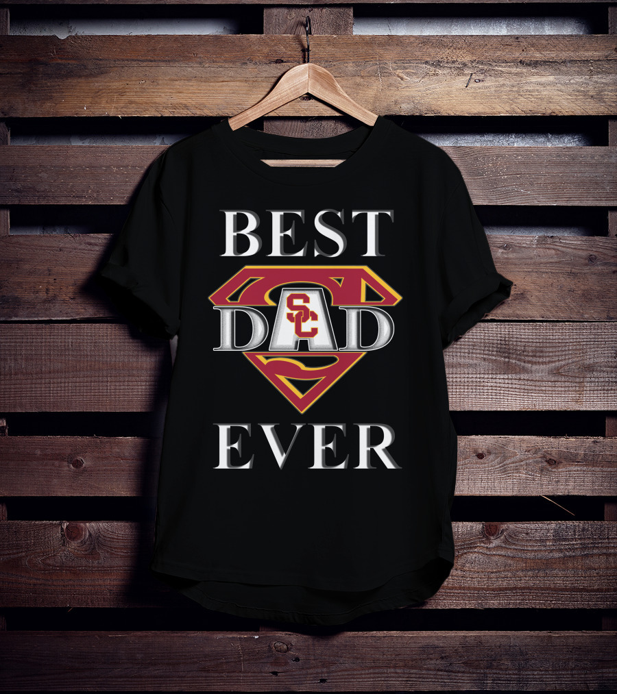 BEST DAD EVER USC Trojans Superhero Shield T-Shirt