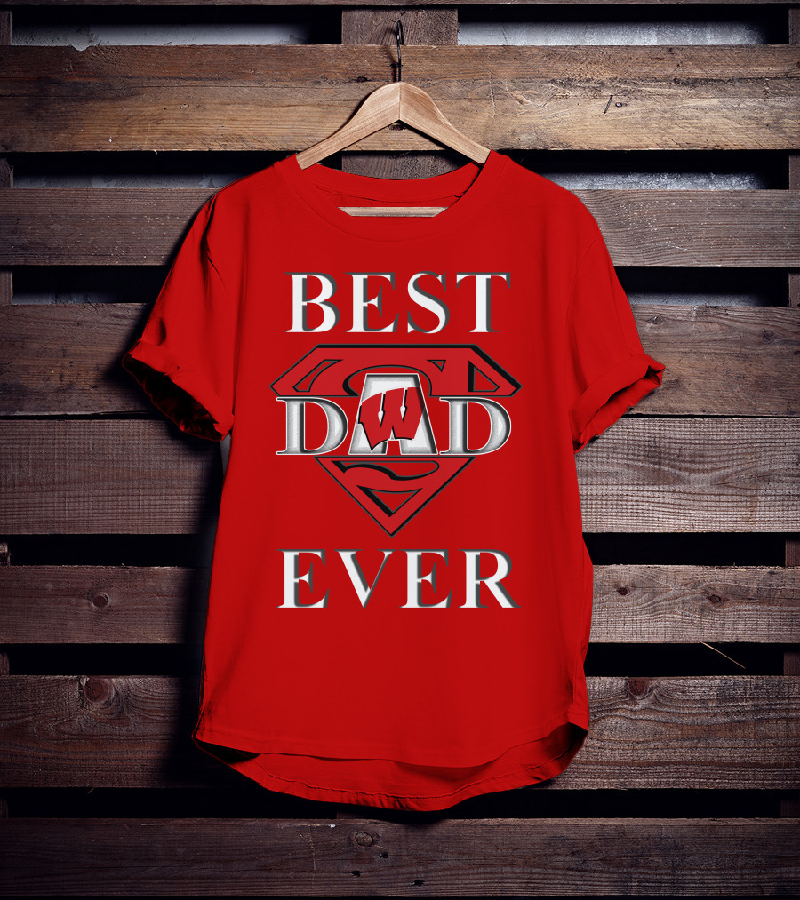 Best Dad Ever Wisconsin Badgers Super Dad Shield T-Shirt
