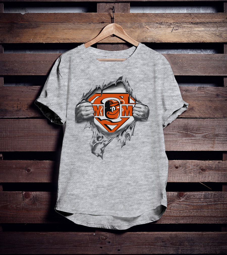 Orioles Superman Style Logo With Bird Emblem Pulled Apart By Hands T-Shirt