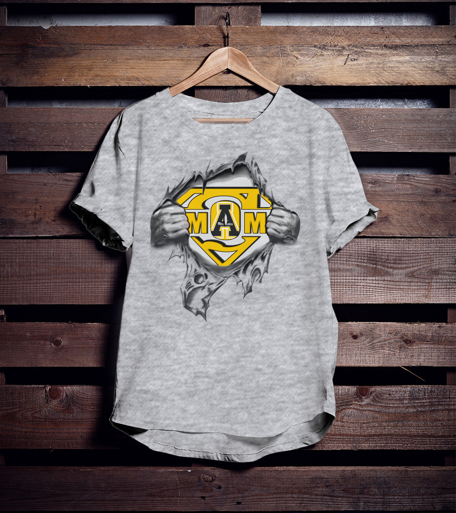 Appalachian State Mom Superhero Logo Torn Fabric T-Shirt