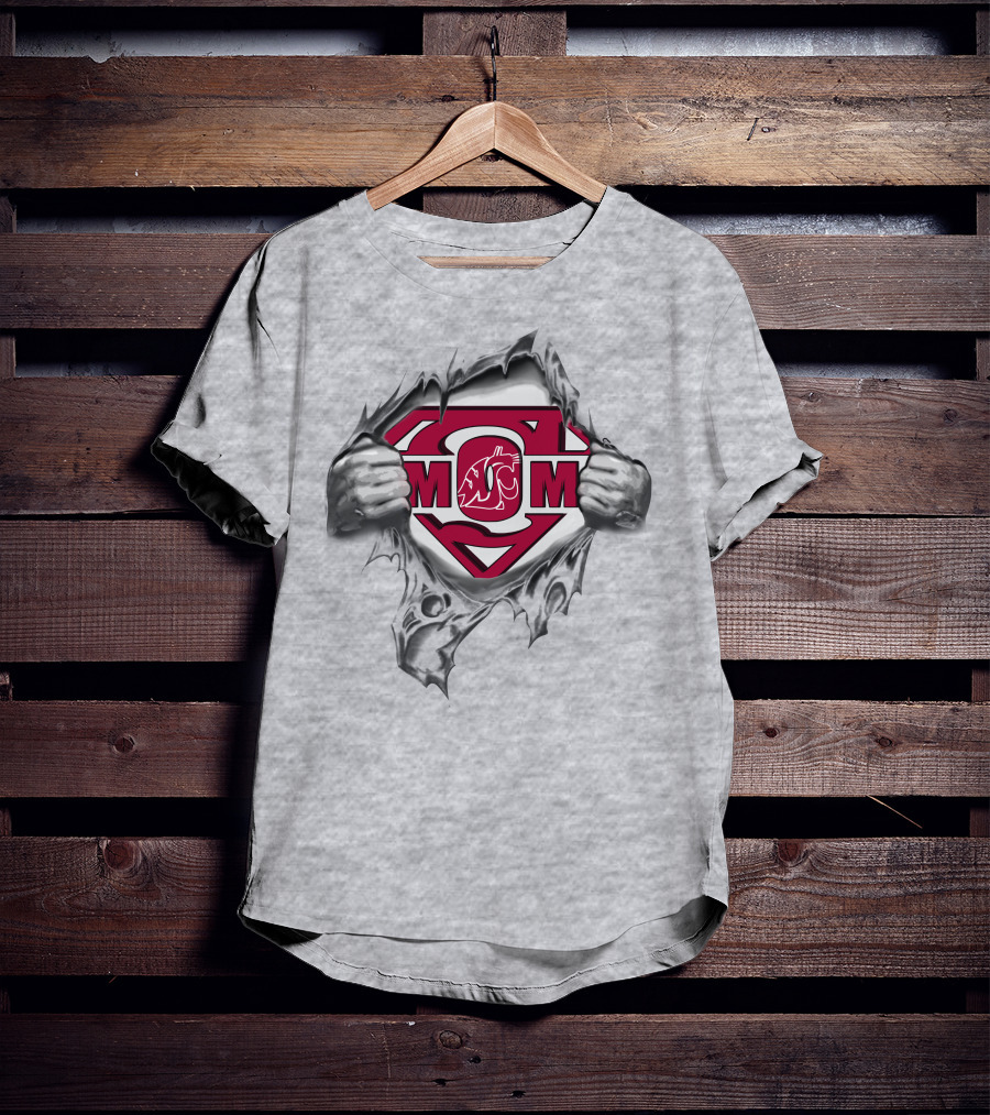 Washington State Cougars Superman Mom Logo T-Shirt