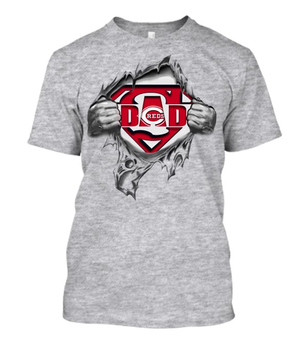Cincinnati Reds Super Dad Logo With Superman Emblem And Torn Shirt Effect T-Shirt