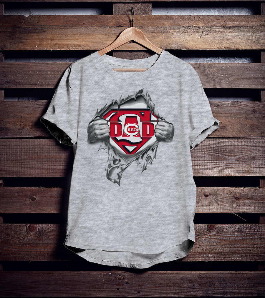 Cincinnati Reds Super Dad Logo With Superman Emblem And Torn Shirt Effect T-Shirt