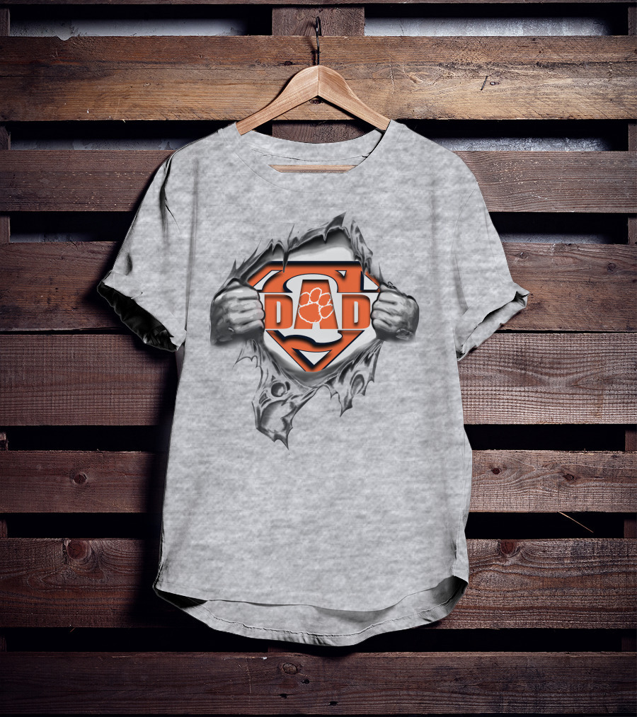 Clemson Tigers Super Dad Logo With Paw Symbol And Superhero Hands T-Shirt