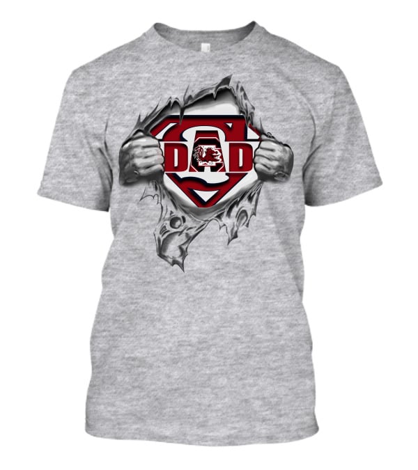 South Carolina Gamecocks Super Dad Logo With Torn Shirt Effect T-Shirt