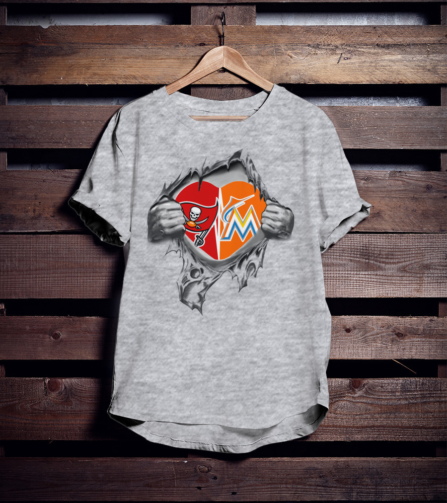 Buccaneers Miami Marlins Heart Logo Fan Passion T-Shirt