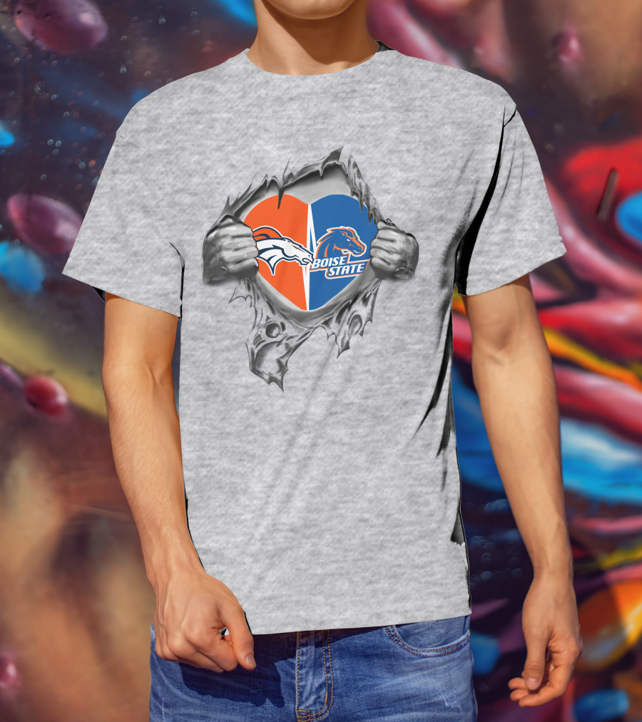 Denver Broncos Boise State Heart Design With Team T-Shirt