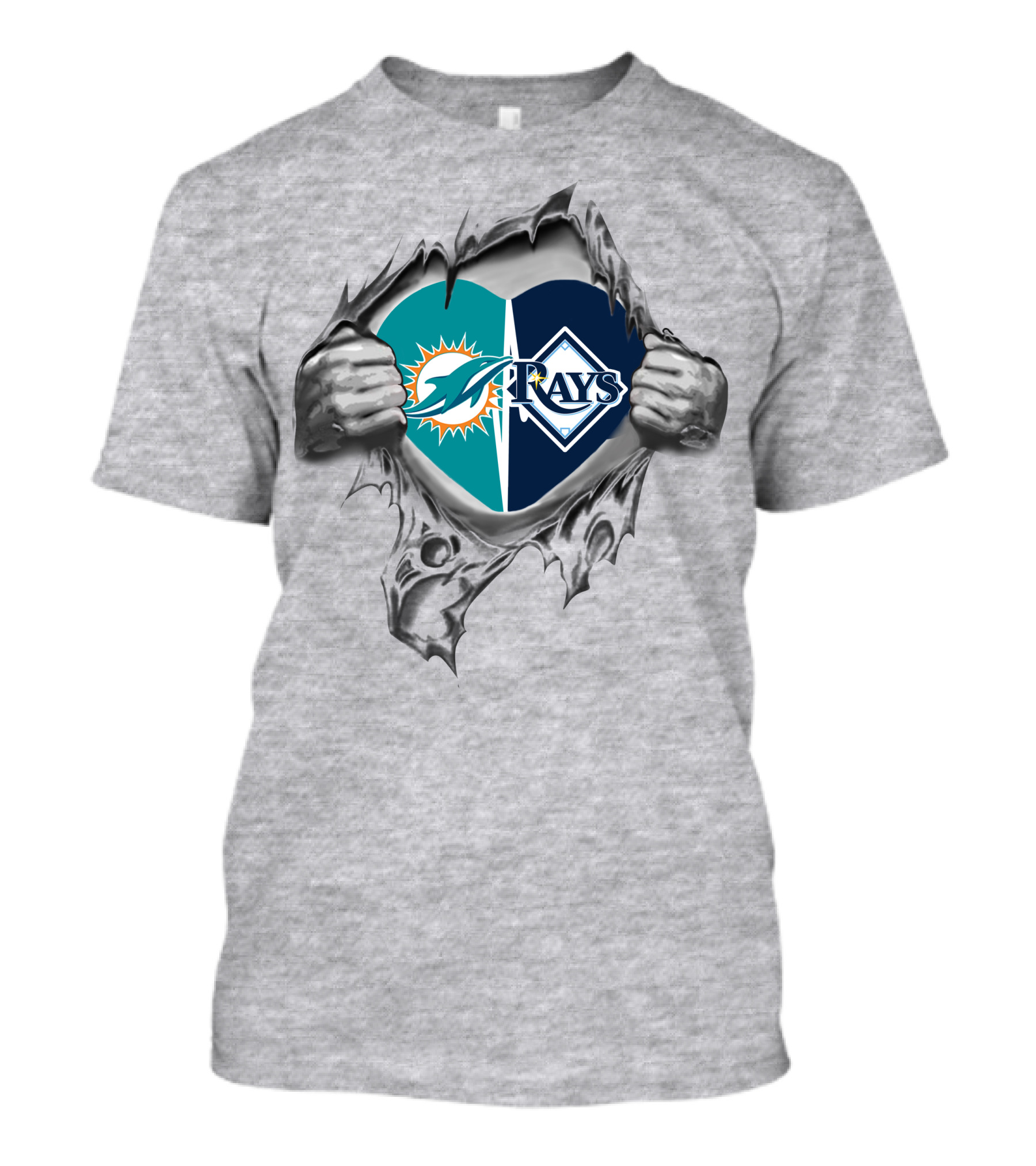 Dolphins And Tampa Bay Rays Logos Inside Heart T-Shirt