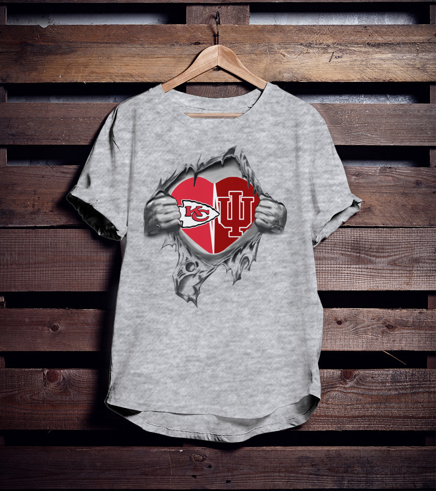 Kansas Chiefs Indiana Hoosiers Heart T-Shirt