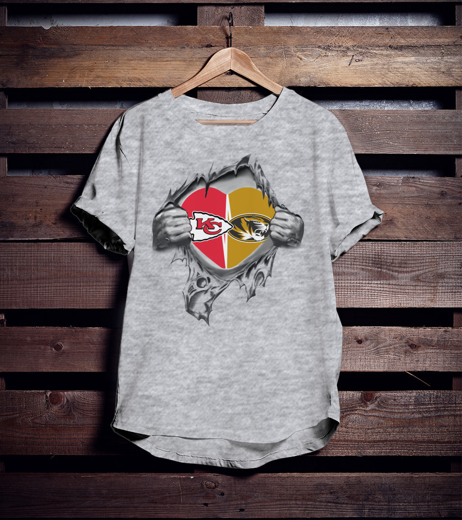 Kansas City Chiefs Missouri Tigers Heart Symbol Connection T-Shirt