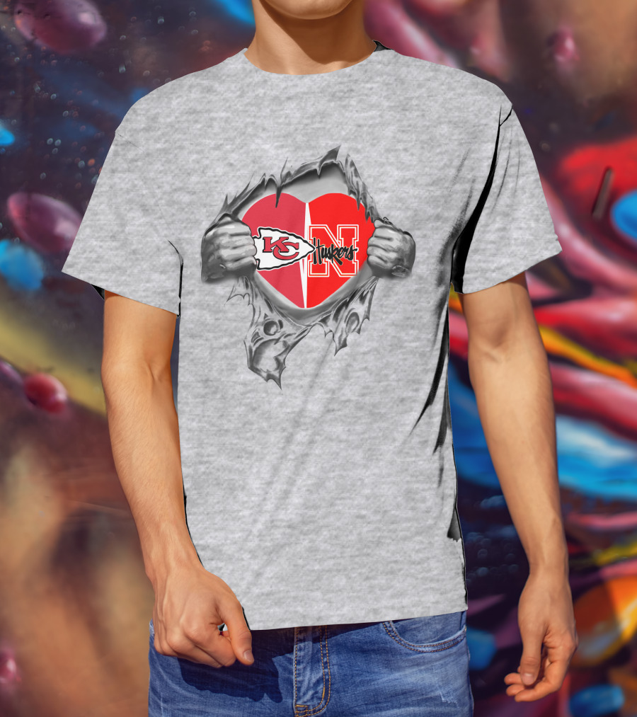 Kansas Chiefs Nebraska Cornhuskers Heart Split T-Shirt