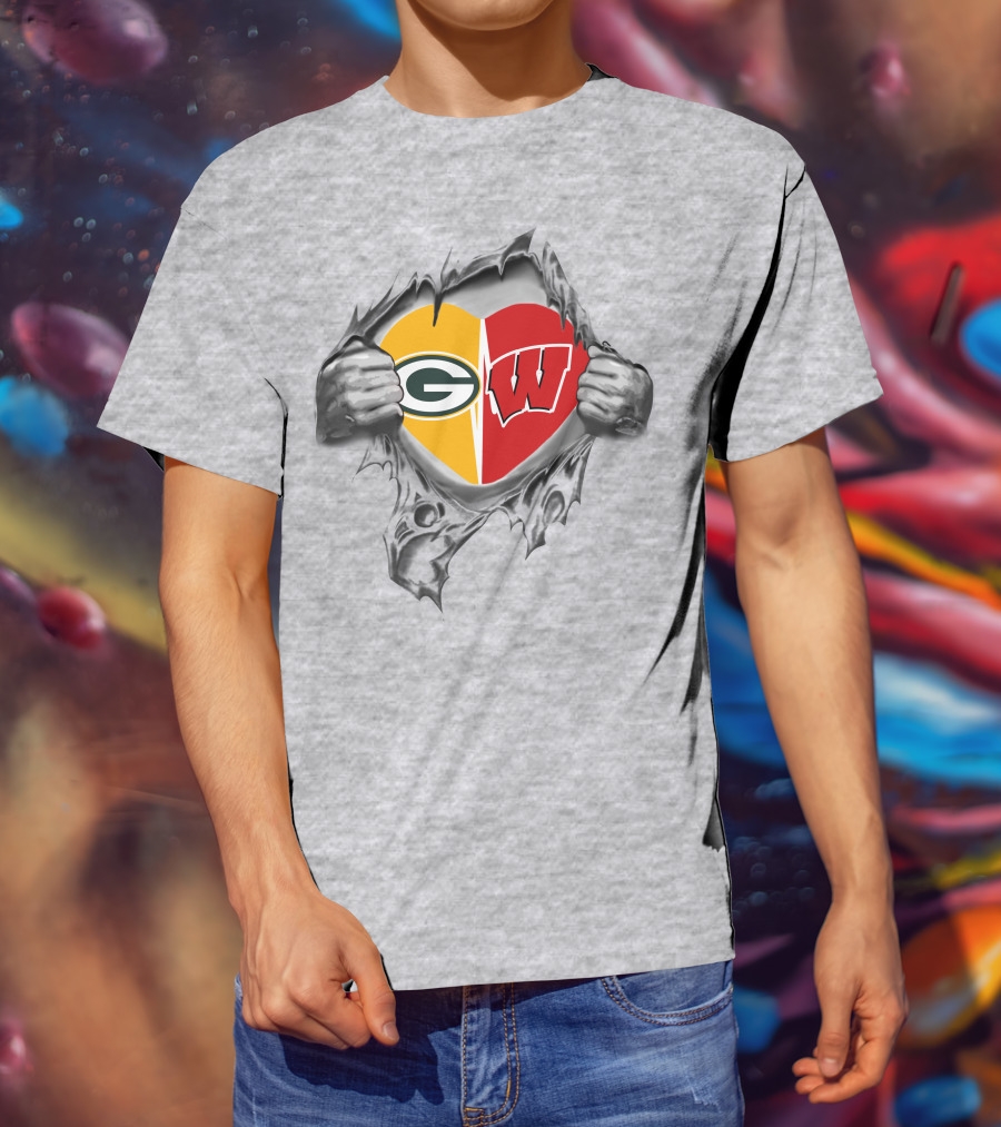 Packers Badgers Heart Logos United In My Heart T-Shirt