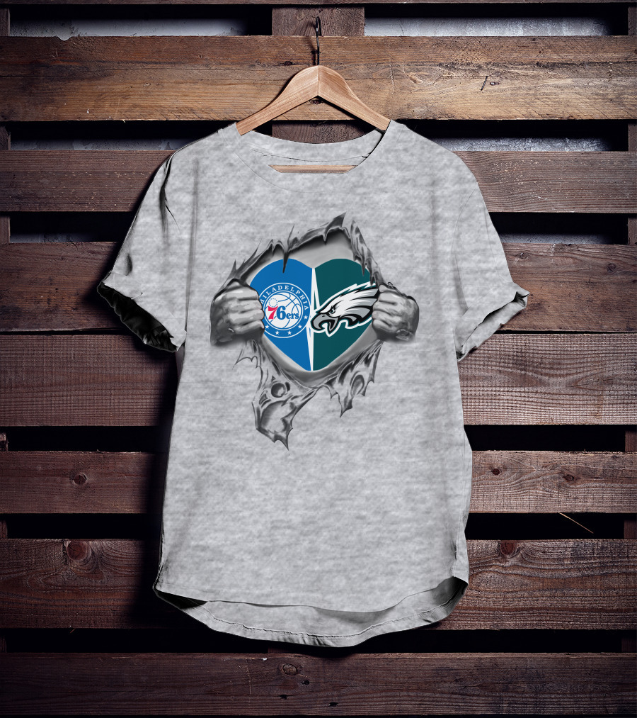 Philadelphia Eagles 76ers Heart Unveiling Passion T-Shirt