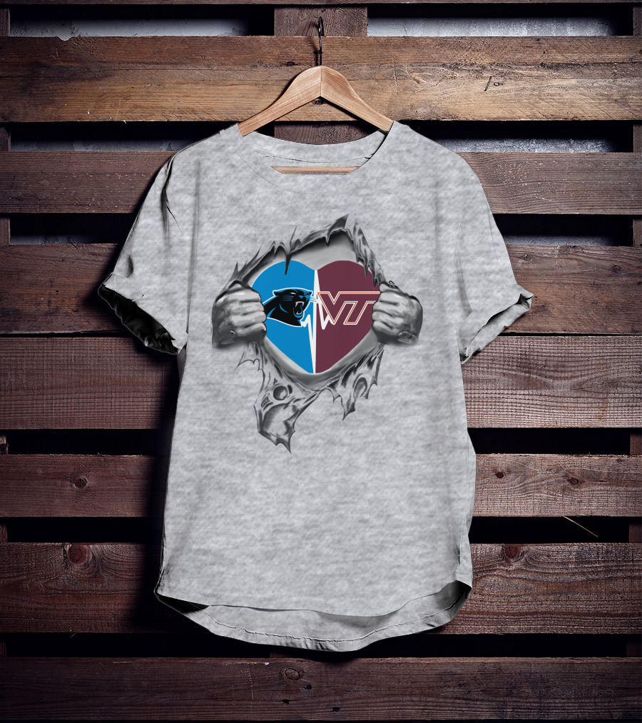 Panthers Hokies Heart Logo Split Hands Peeling T-Shirt