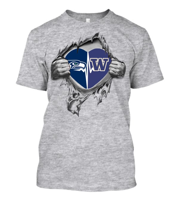 Seahawks Huskies Heart Split Logo Seahawks Heart W T-Shirt