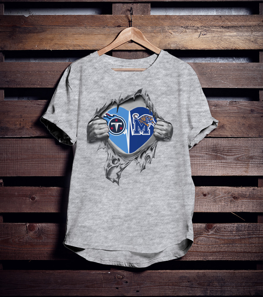 Titans Memphis Tigers Heart Logo Symbolizing Team Pride T-Shirt