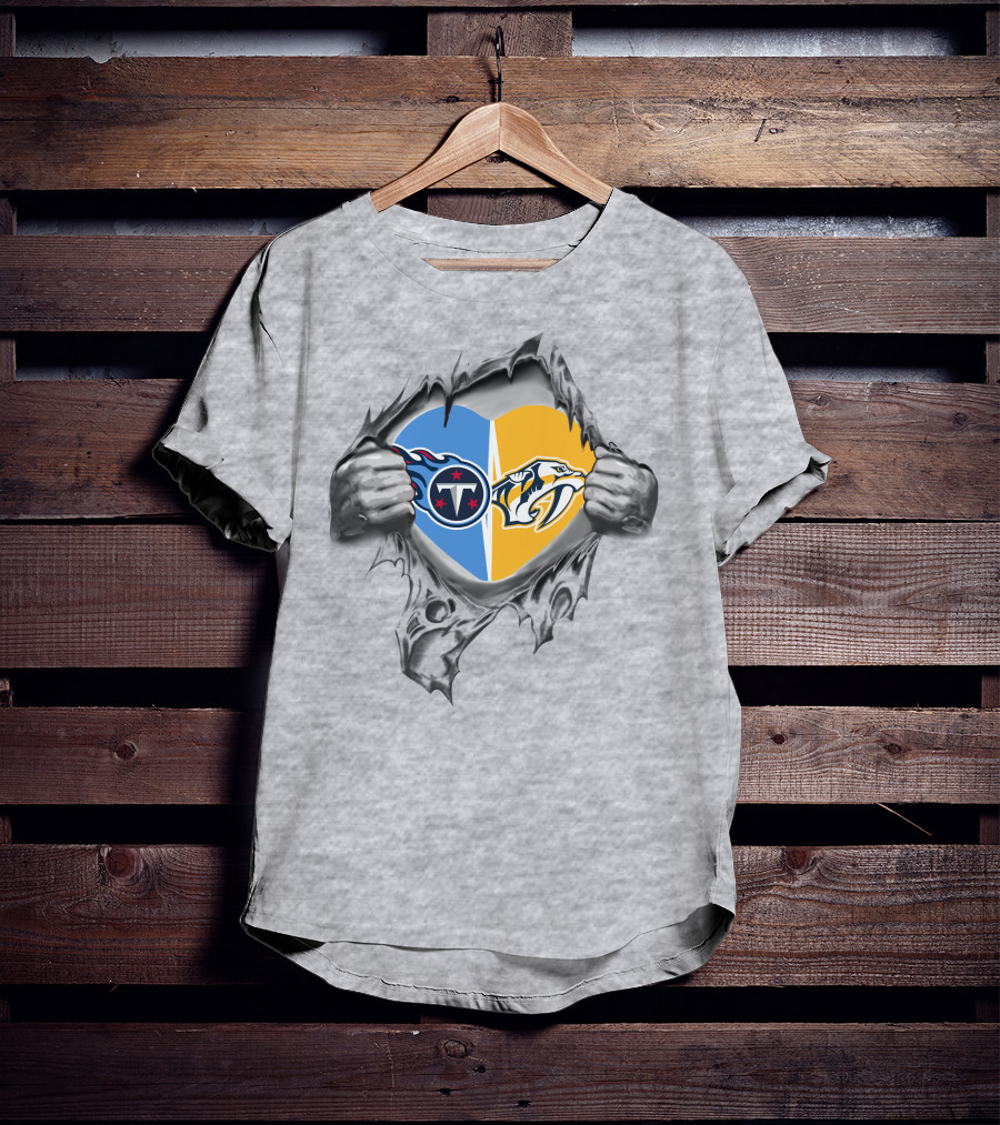 Tennessee Titans Nashville Predators Heart Logo Fan Mashup T-Shirt