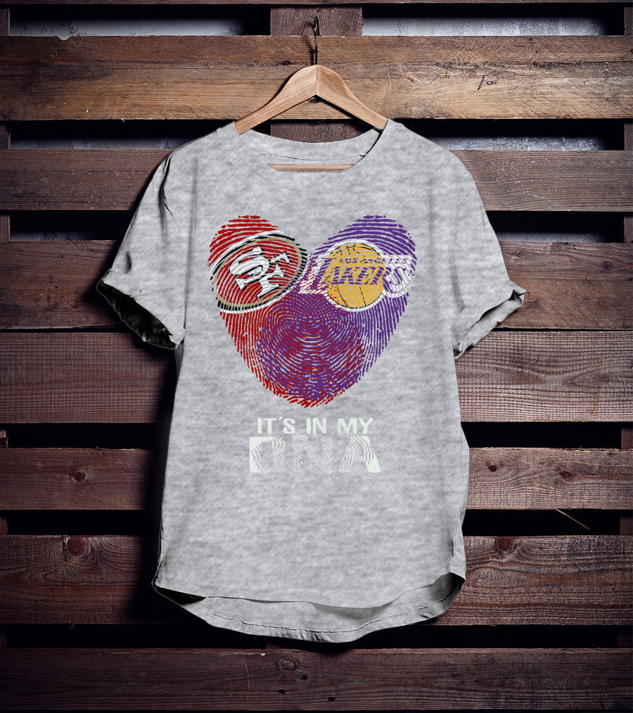 49ers Lakers It's In My Dna Fingerprint Heart T-Shirt
