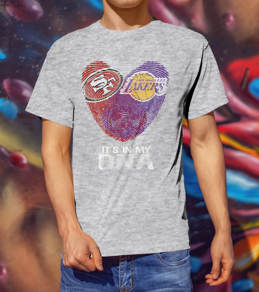 49ers Lakers It's In My Dna Fingerprint Heart T-Shirt