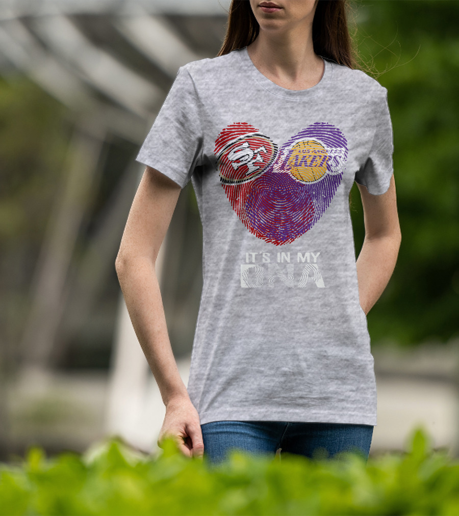 49ers Lakers It's In My Dna Fingerprint Heart T-Shirt