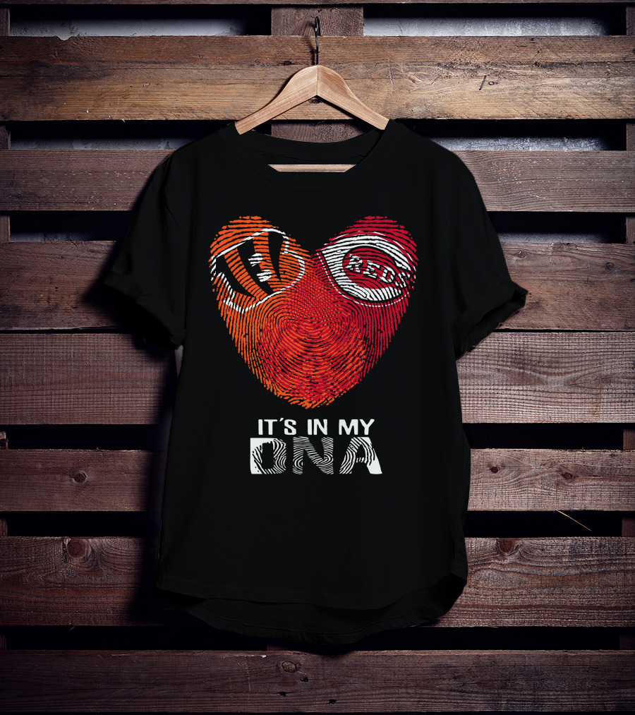Bengals Reds Heart Fingerprint It's In My DNA T-Shirt