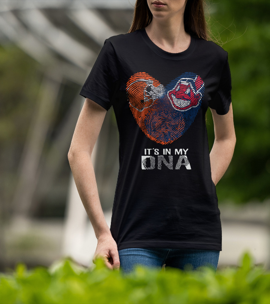 Browns Indians It's In My DNA Football Helmet And Team Logo Fingerprint T-Shirt