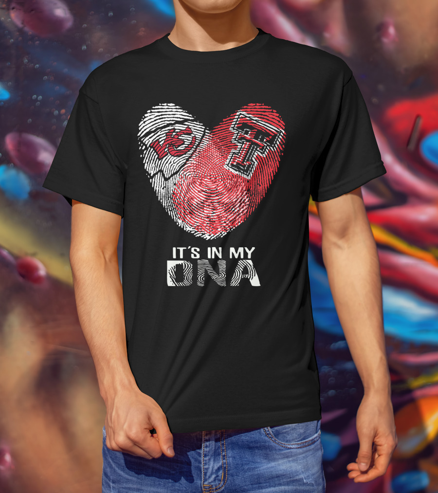 Chiefs Texas Tech It's In My DNA Heart Fingerprint T-Shirt
