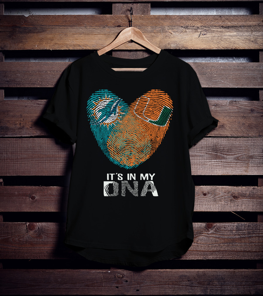Dolphins Hurricanes It's In My DNA Fingerprint Heart Brandsymbol T-Shirt