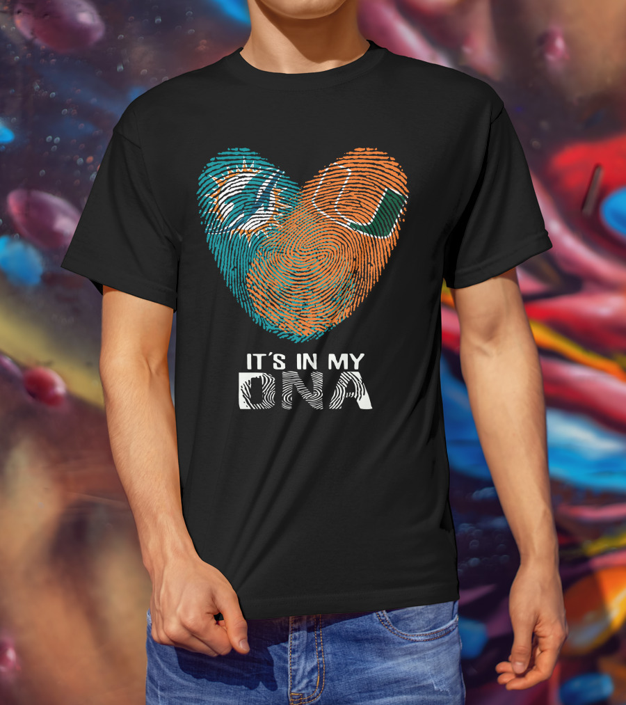 Dolphins Hurricanes It's In My DNA Fingerprint Heart Brandsymbol T-Shirt