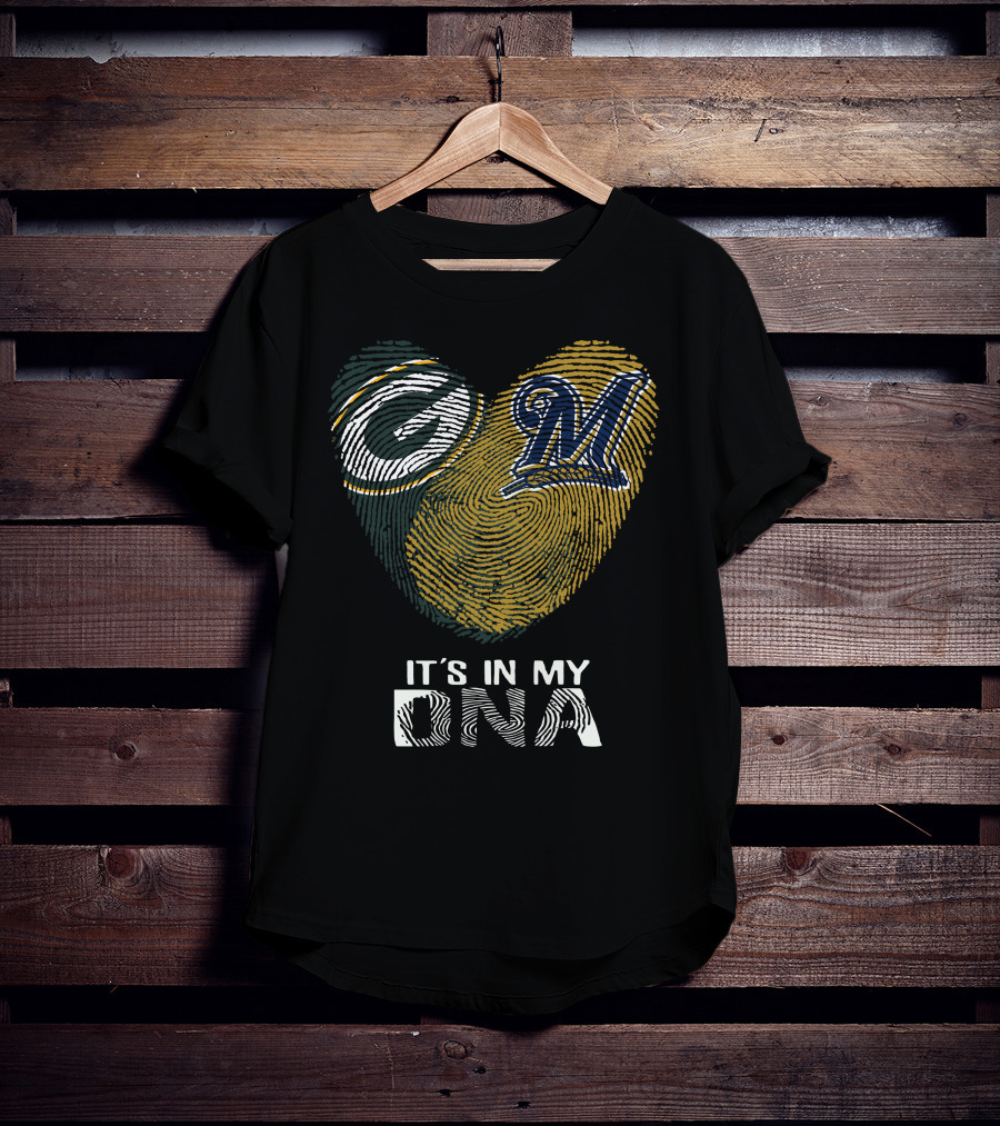 Packers Brewers It's In My Dna Heart Logo Fingerprint T-Shirt