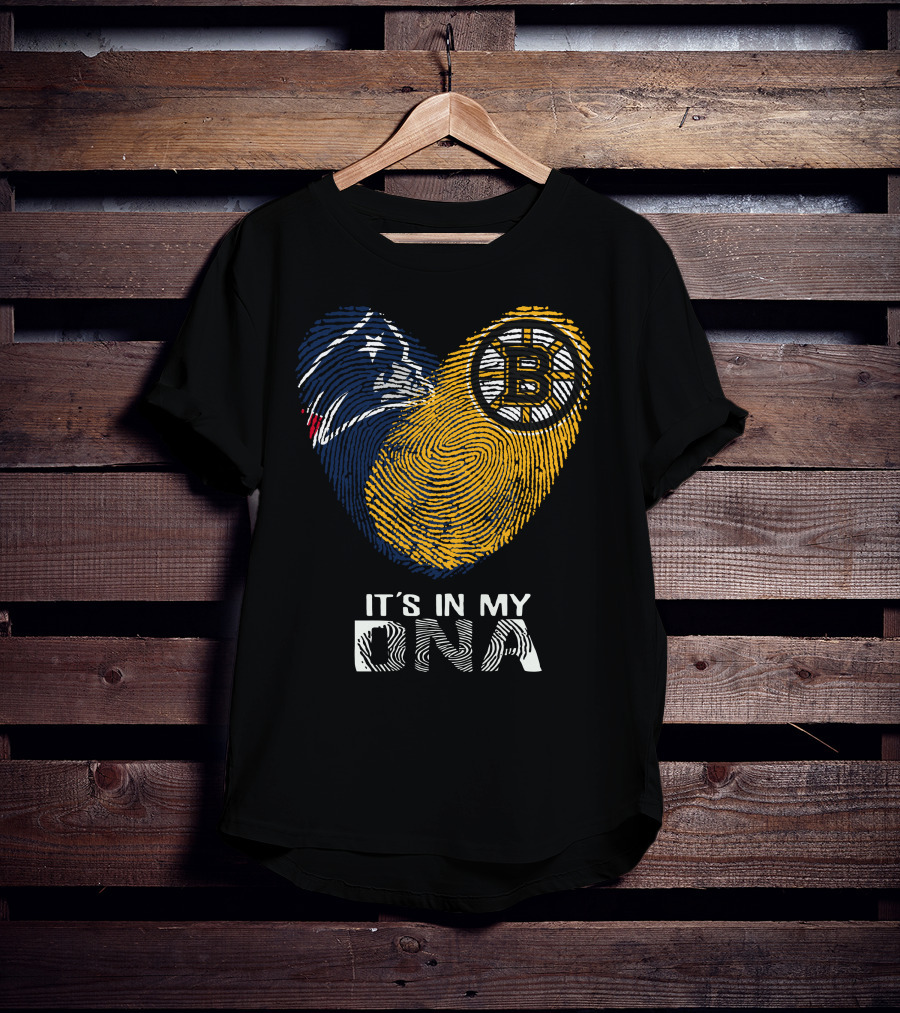 It's In My DNA Patriots Bruins Fingerprint Heart T-Shirt