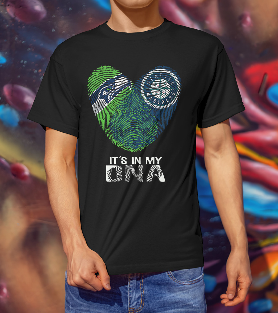 Seahawks Mariners It's In My Dna Fingerprint Heart T-Shirt
