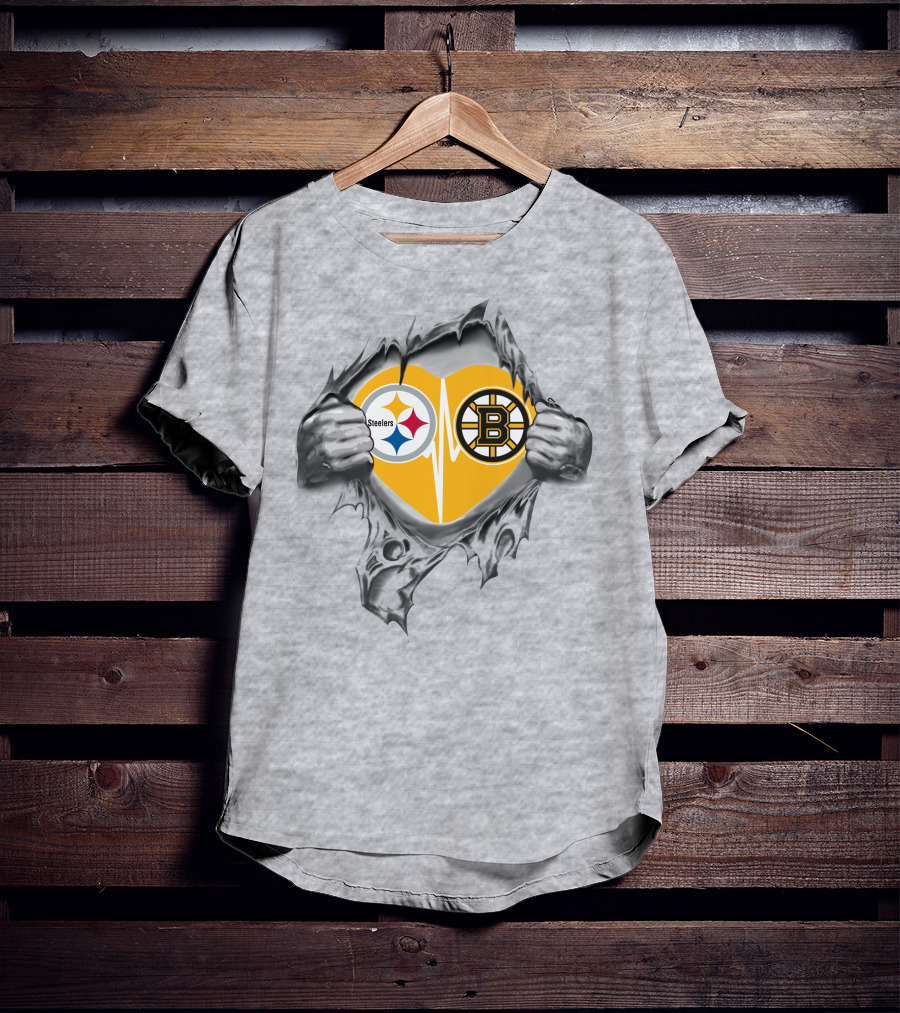 Steelers Bruins Heart Logo Fusion T-Shirt
