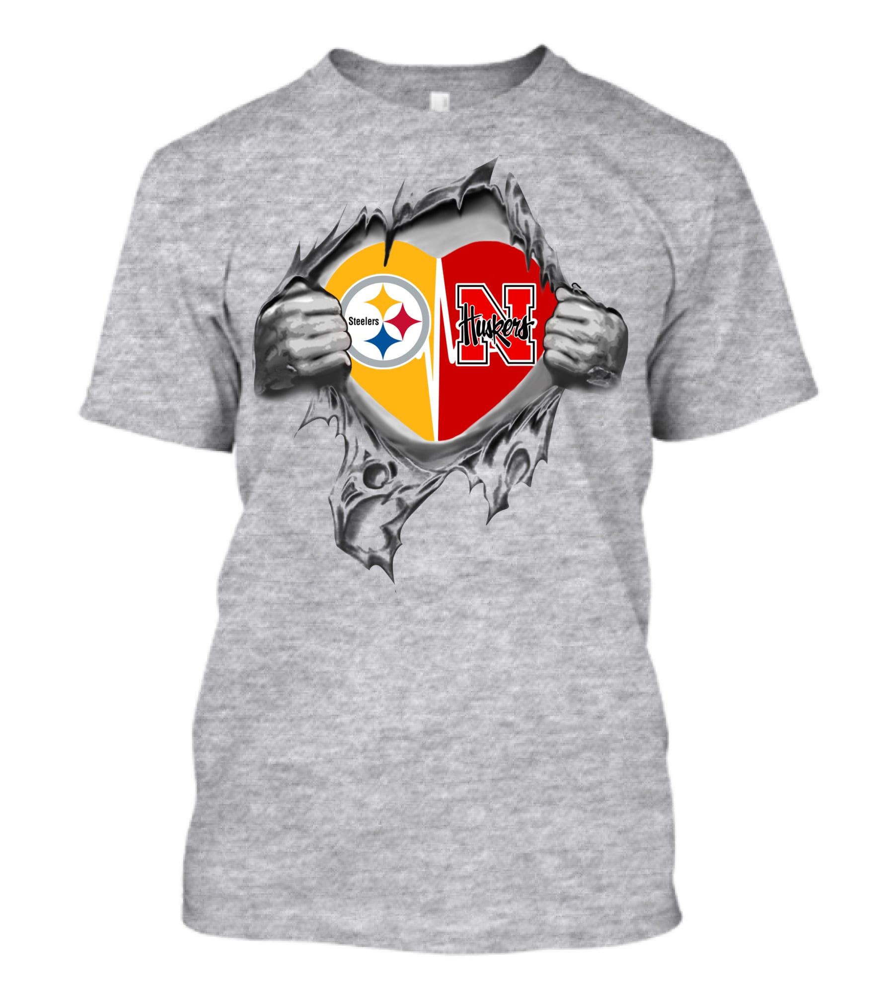 Steelers Huskers Heart Rip T-Shirt