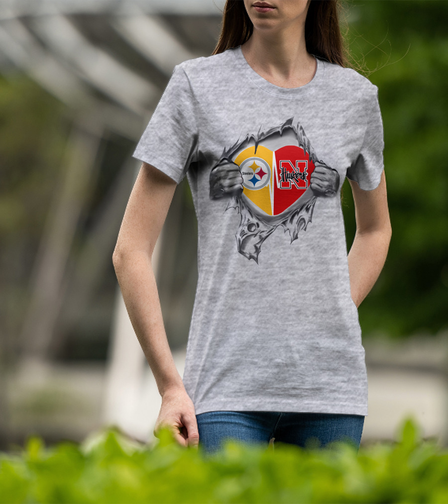 Steelers Huskers Heart Rip T-Shirt