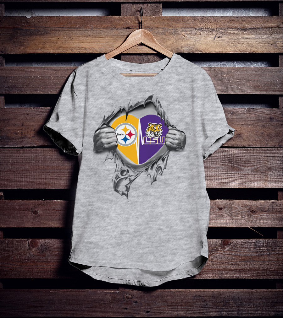 Steelers Lsu Heart Pittsburgh Tigers Fan Gear T-Shirt