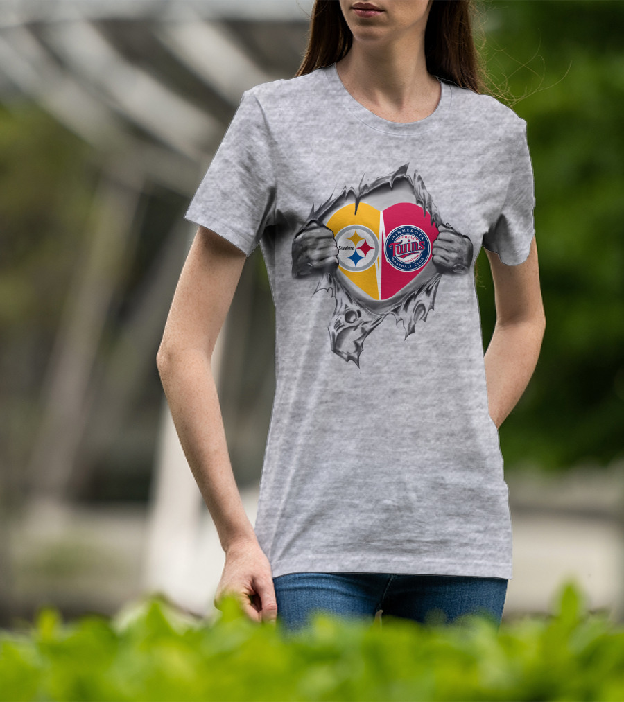Steelers Twins Heart Steelers Logo Minnesota Twins Baseball Club T-Shirt