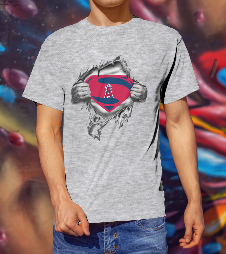 Angels Superman Style Emblem With S Shield Tear T-Shirt
