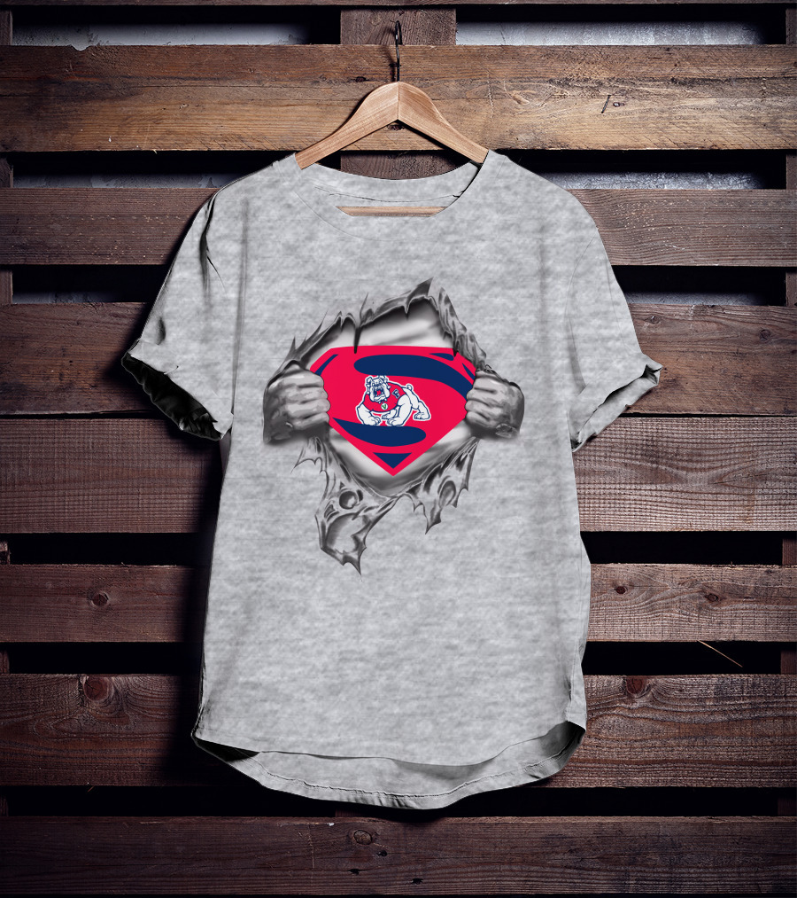 Fresno State Bulldog Superman Emblem With Bulldog Logo Torn T-Shirt