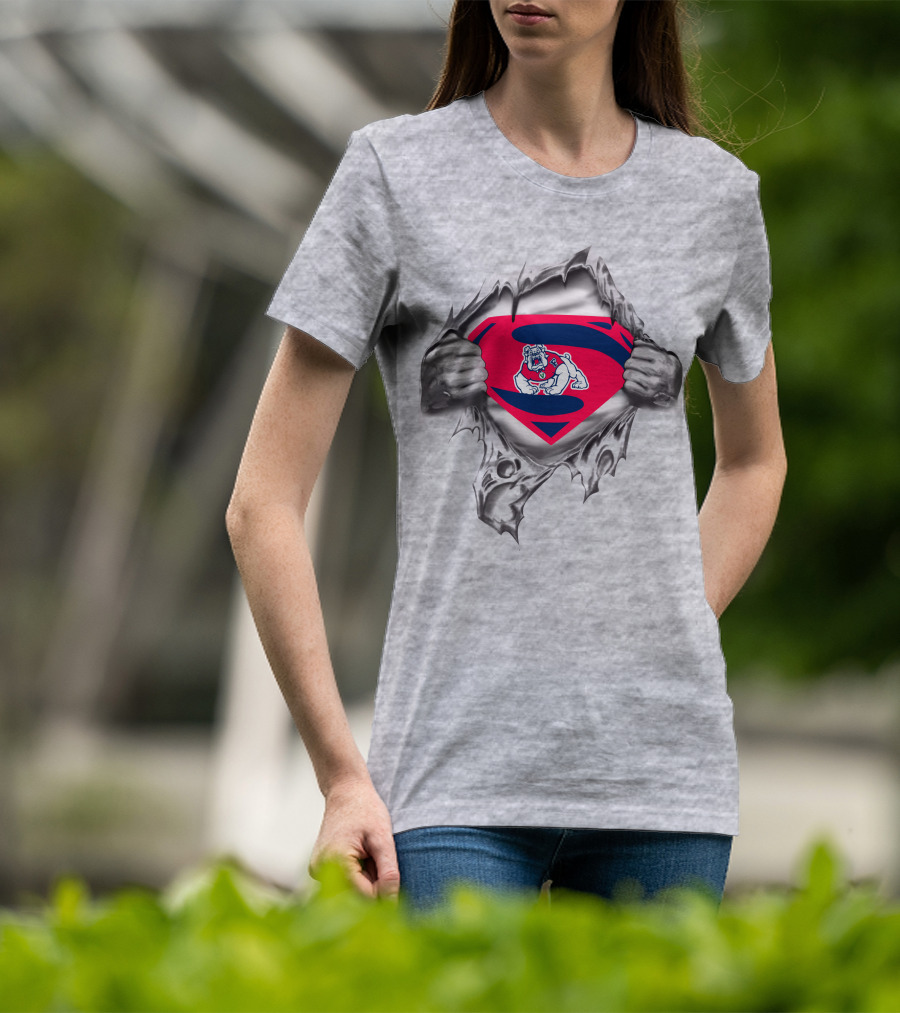 Fresno State Bulldog Superman Emblem With Bulldog Logo Torn T-Shirt
