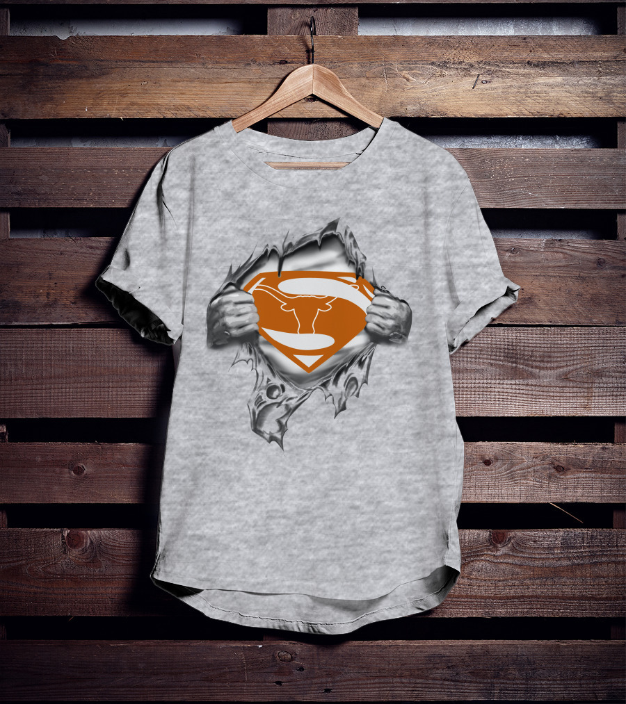 Longhorn Superman Logo Torn Reveal Texas Football Team Symbol T-Shirt