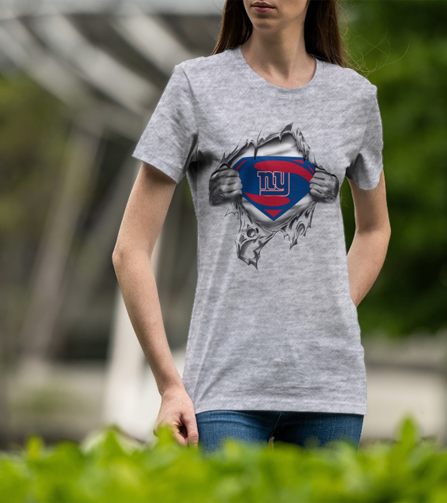 New York Giants Superhero Emblem Busting Through T-Shirt