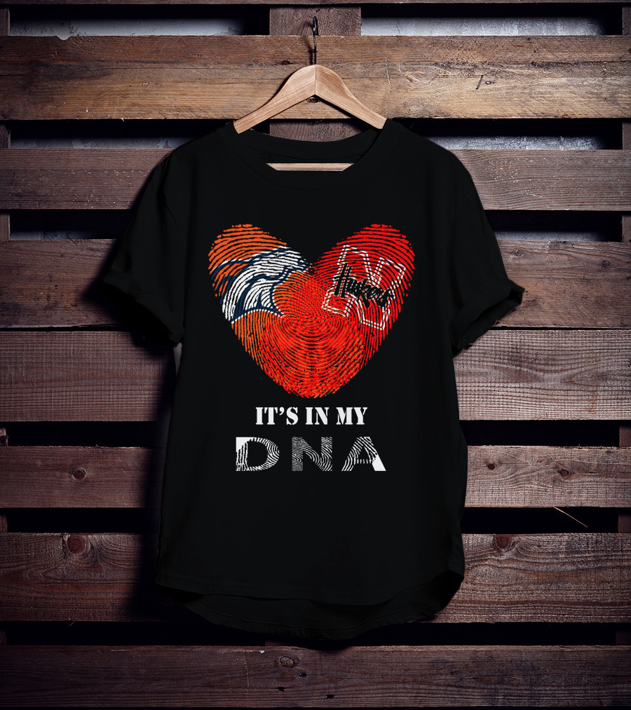 Broncos Huskers Heart Fingerprint It's In My DNA T-Shirt