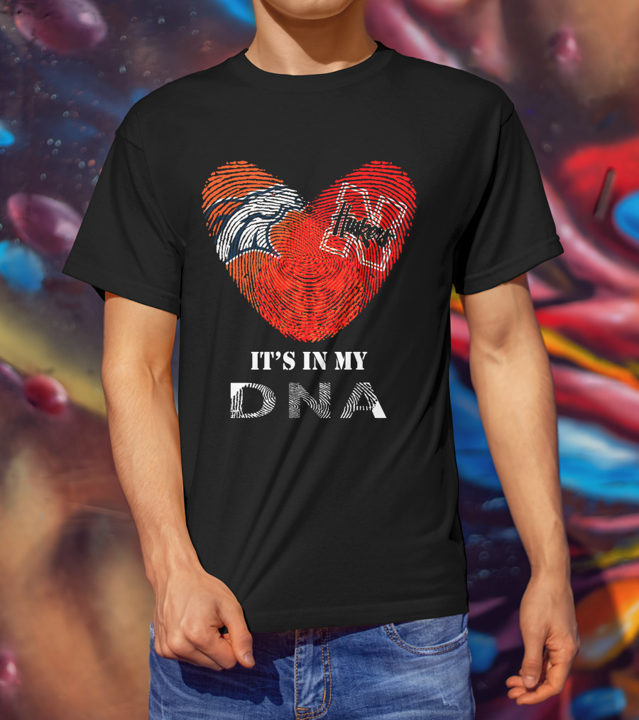 Broncos Huskers Heart Fingerprint It's In My DNA T-Shirt