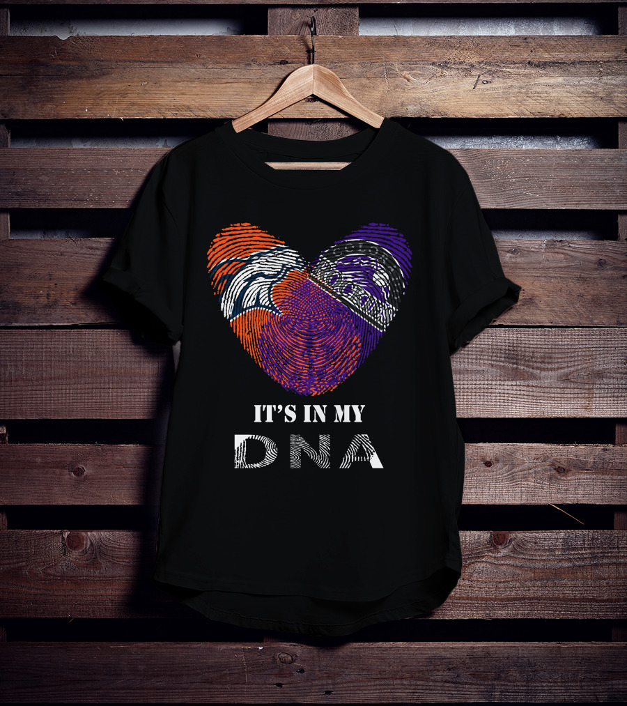 Broncos Rockies It's In My DNA Football Baseball Heart Fingerprint T-Shirt