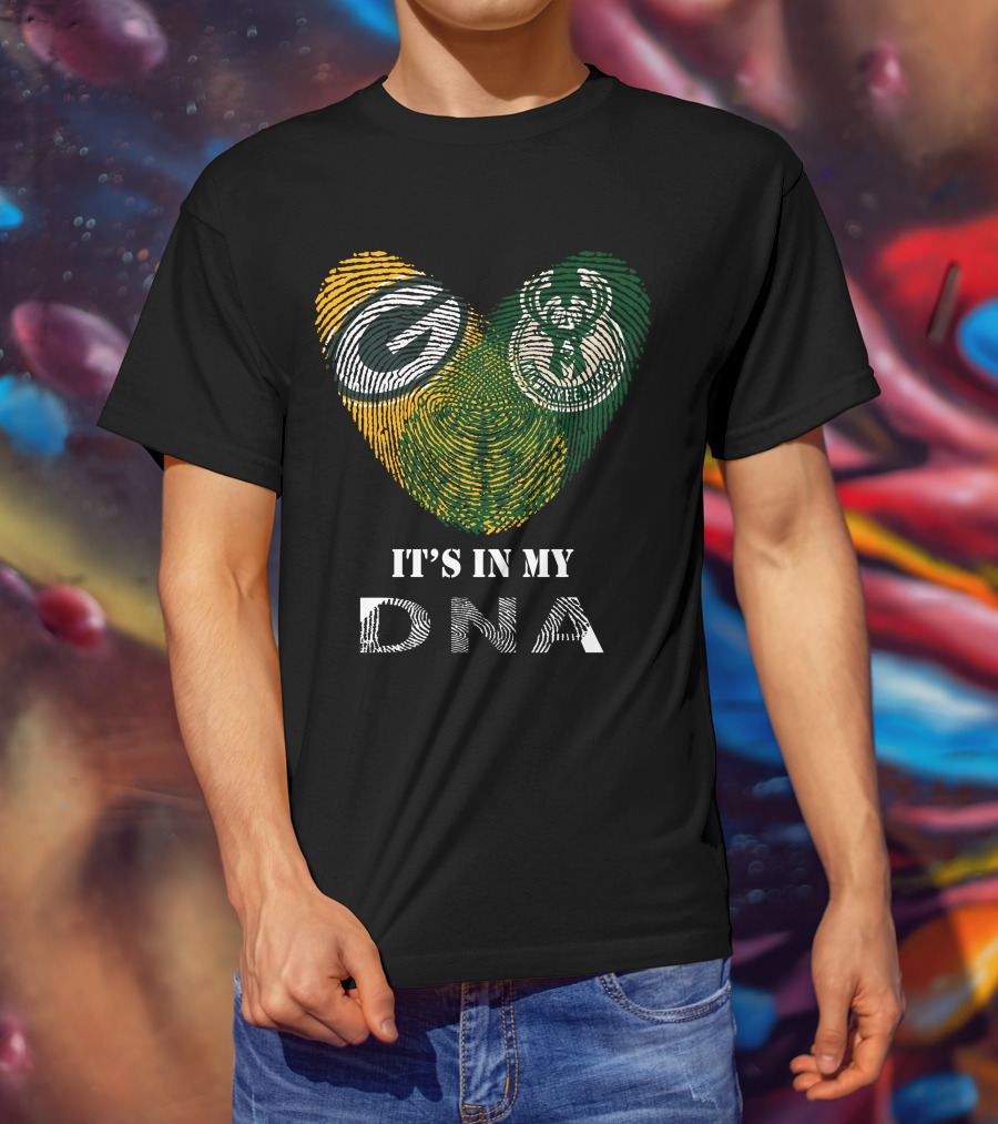 Packers Bucks Logos Fingerprint It's In My DNA T-Shirt