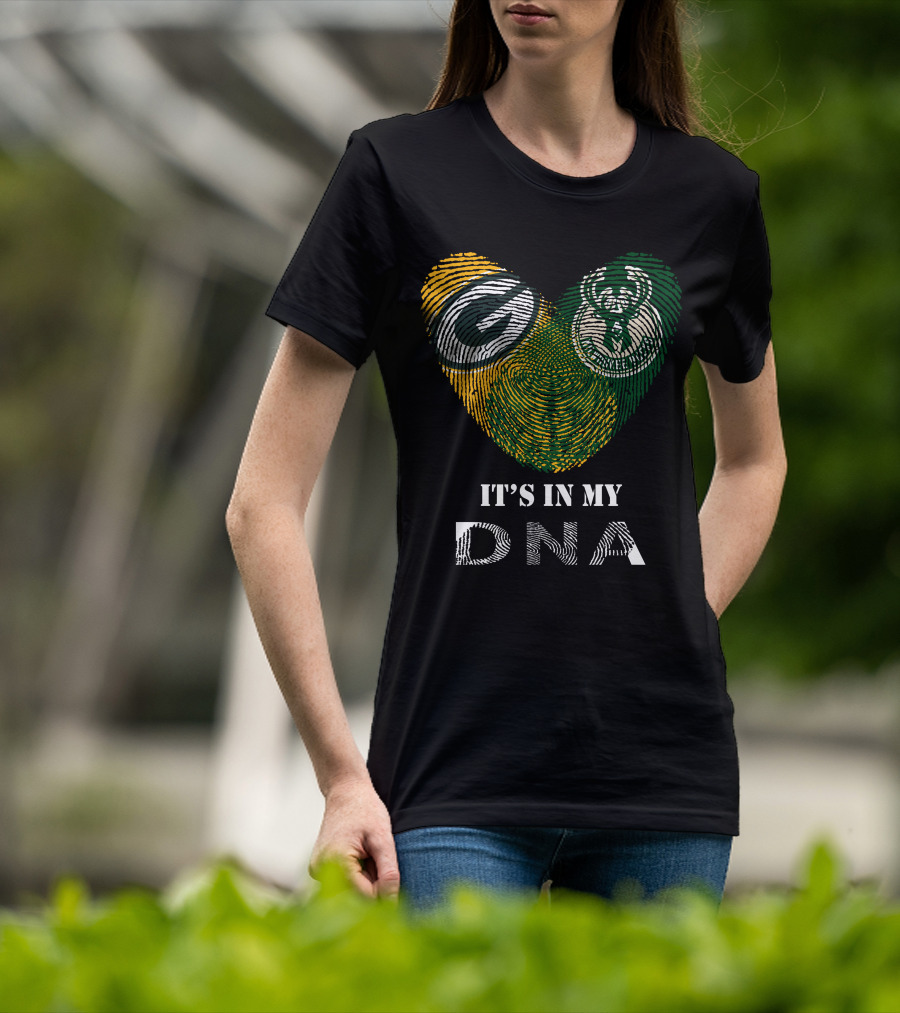 Packers Bucks Logos Fingerprint It's In My DNA T-Shirt